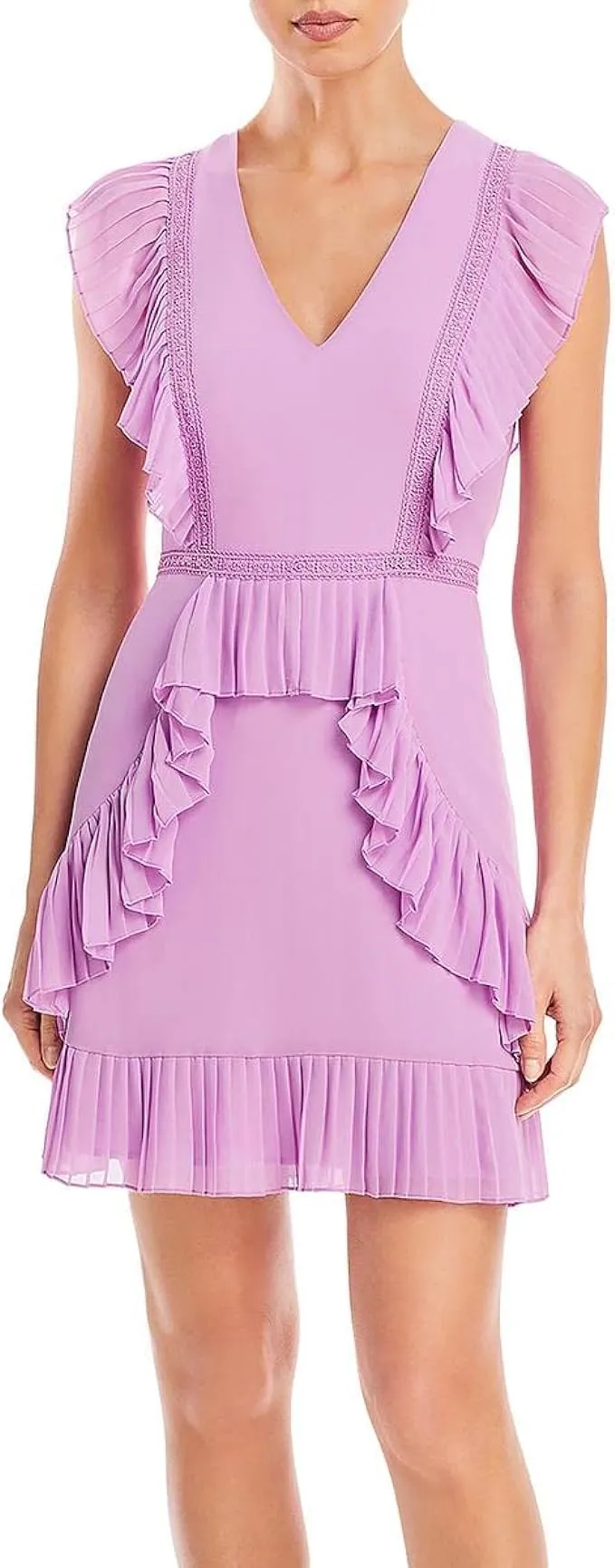 BCBGMAXAZRIA Pleated Ruffled Mini Dress
