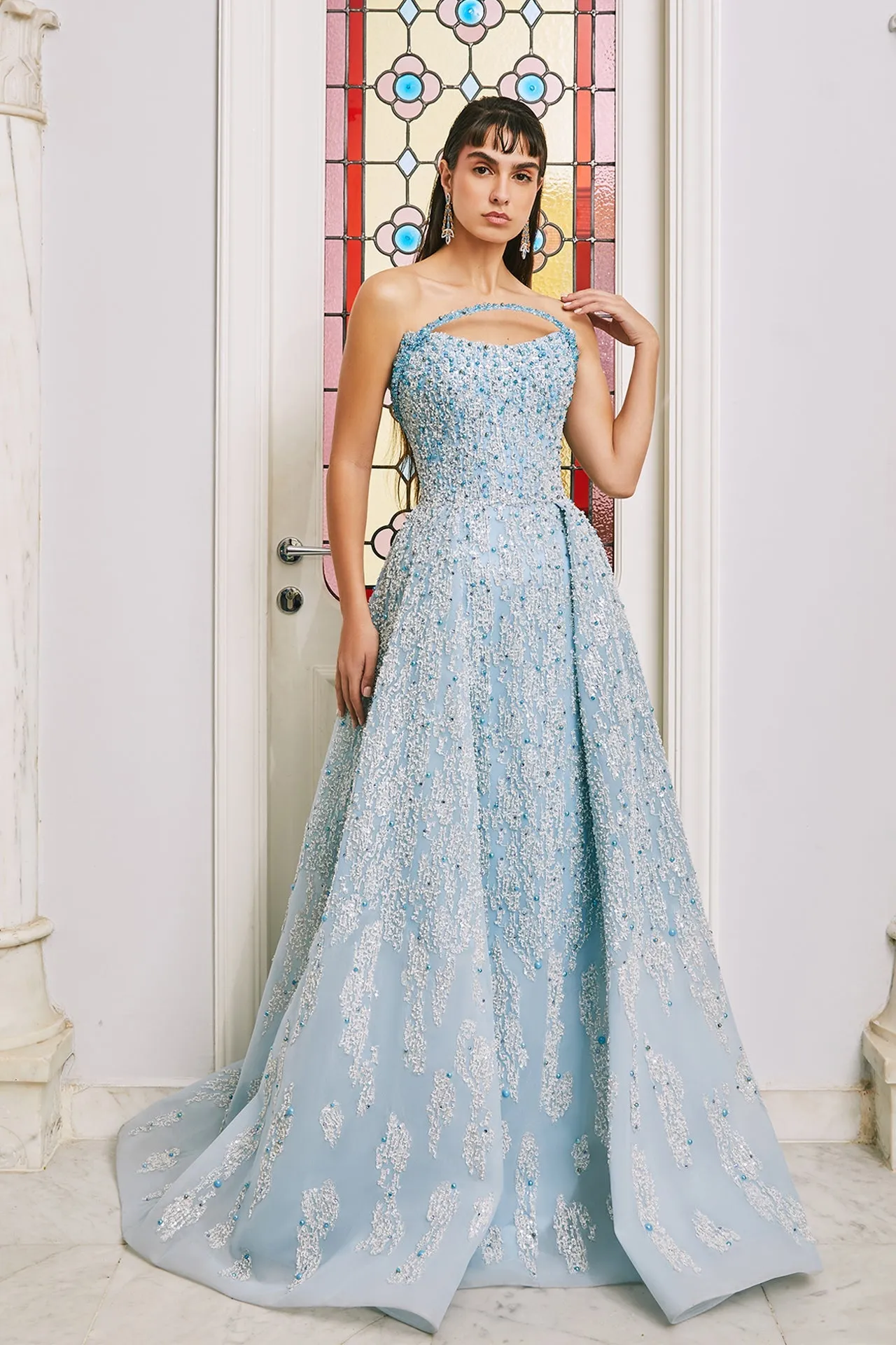 Beaded Strapless A-line Dress