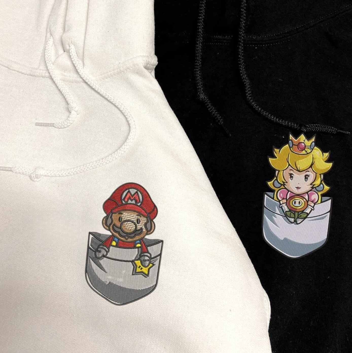 Cartoon Mario and Princess Couple Sweatshirts - Personalized Matching Hoodies For Couples