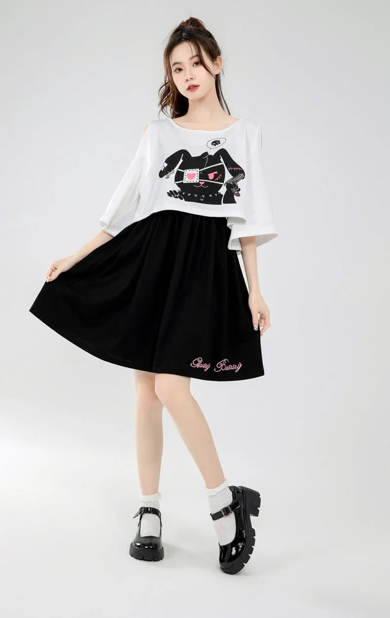 Comic Cartoon Bunny Two Piece Set - Cute and Cozy Mini Dress and Sweatshirt Duo! 🐰👗