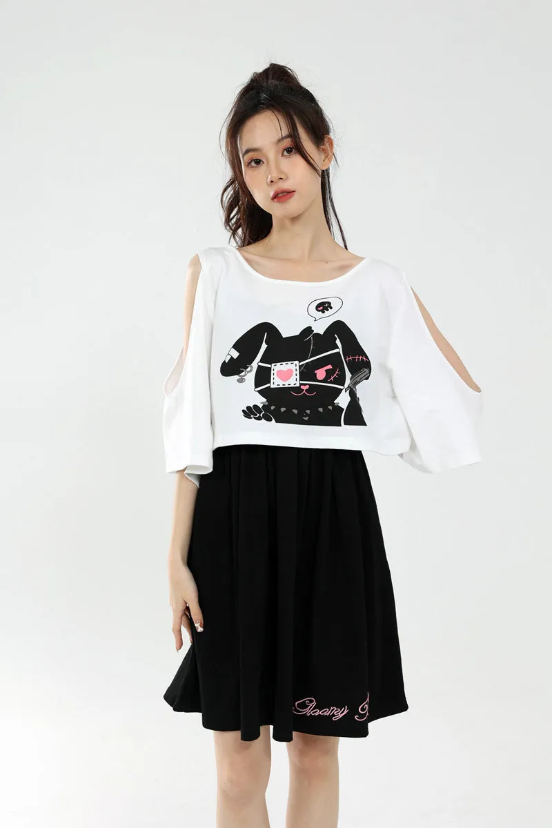 Comic Cartoon Bunny Two Piece Set - Cute and Cozy Mini Dress and Sweatshirt Duo! 🐰👗