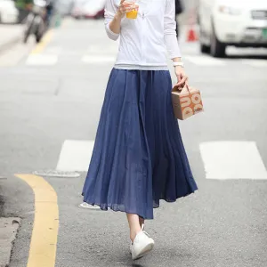 Cultural Style Mid-Length Pleated Cotton Skirt Women Niche Beach A-Line Flare Skirt