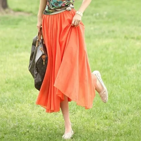 Cultural Style Mid-Length Pleated Cotton Skirt Women Niche Beach A-Line Flare Skirt
