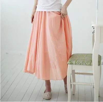 Cultural Style Mid-Length Pleated Cotton Skirt Women Niche Beach A-Line Flare Skirt