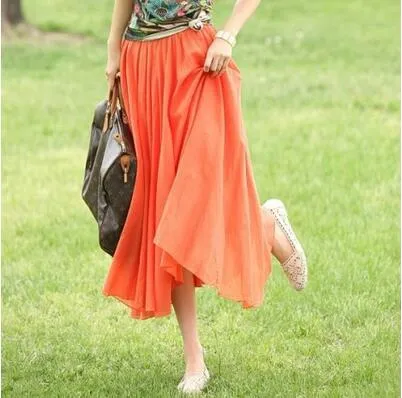 Cultural Style Mid-Length Pleated Cotton Skirt Women Niche Beach A-Line Flare Skirt