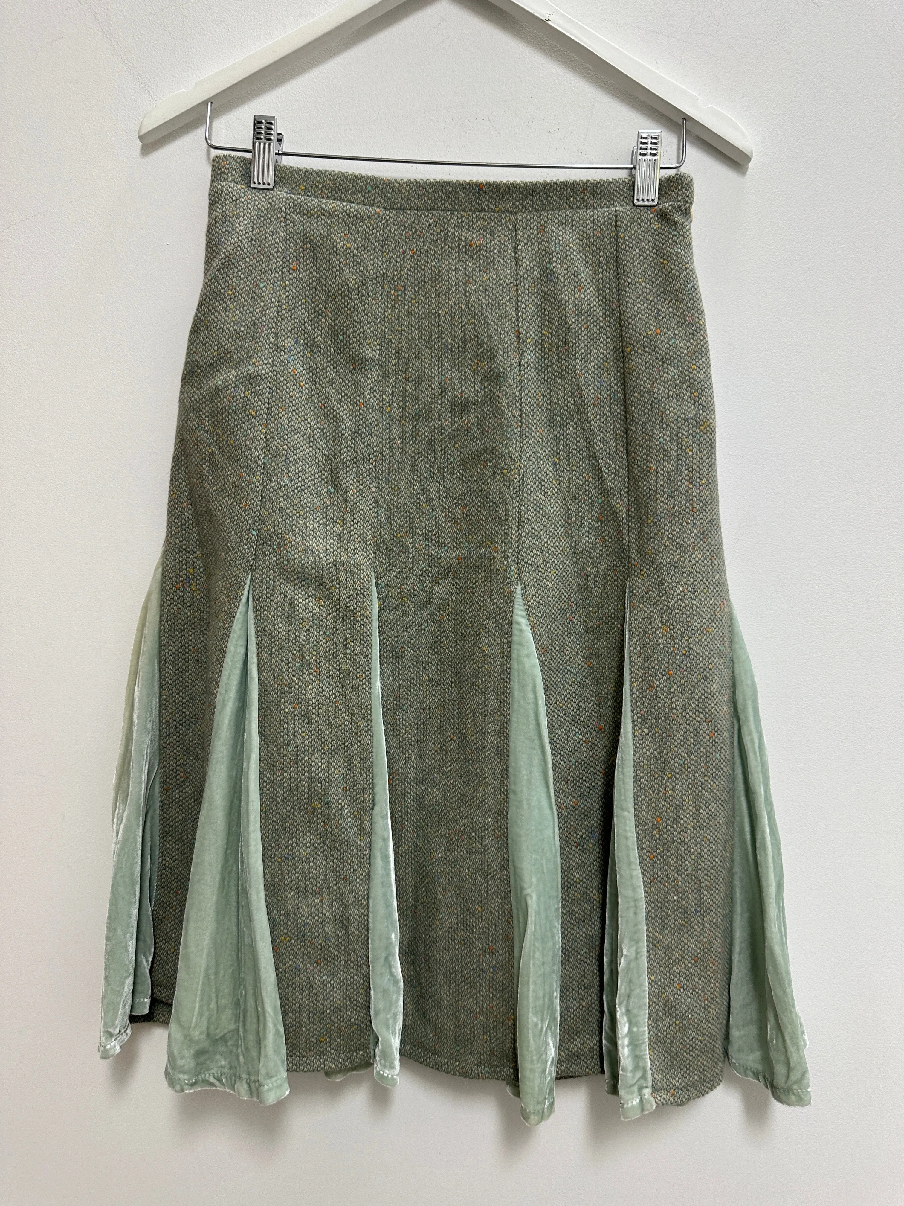 Green Tweed Knee Length Skirt