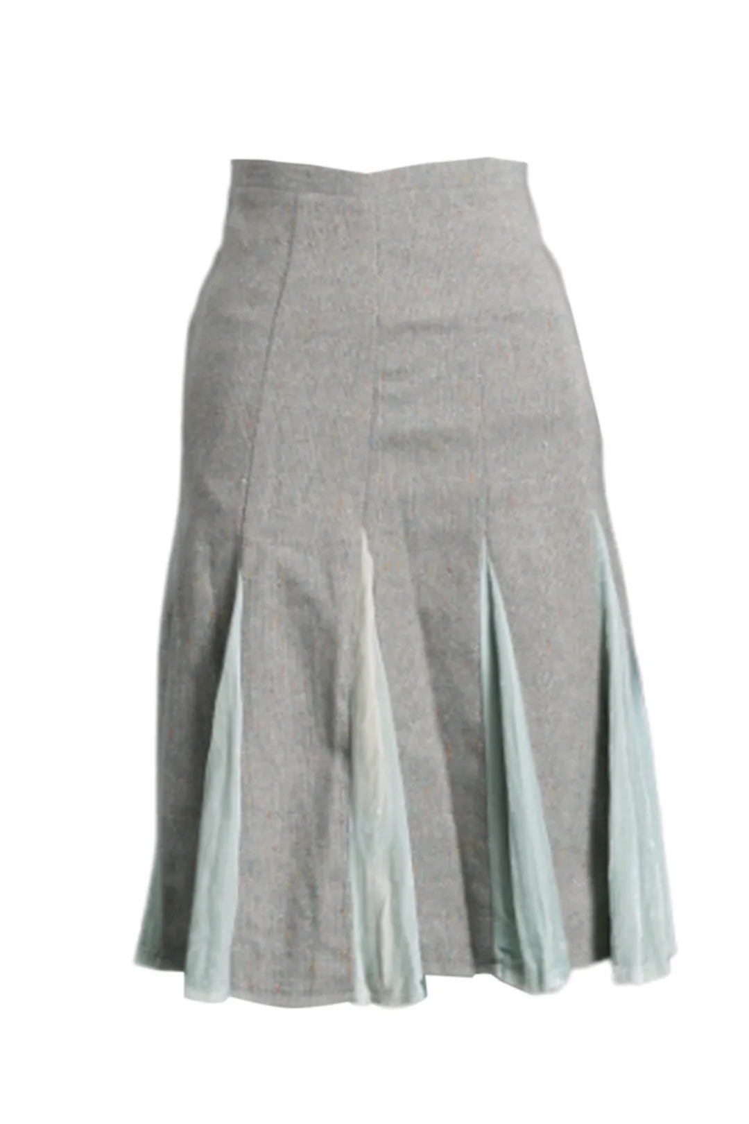Green Tweed Knee Length Skirt
