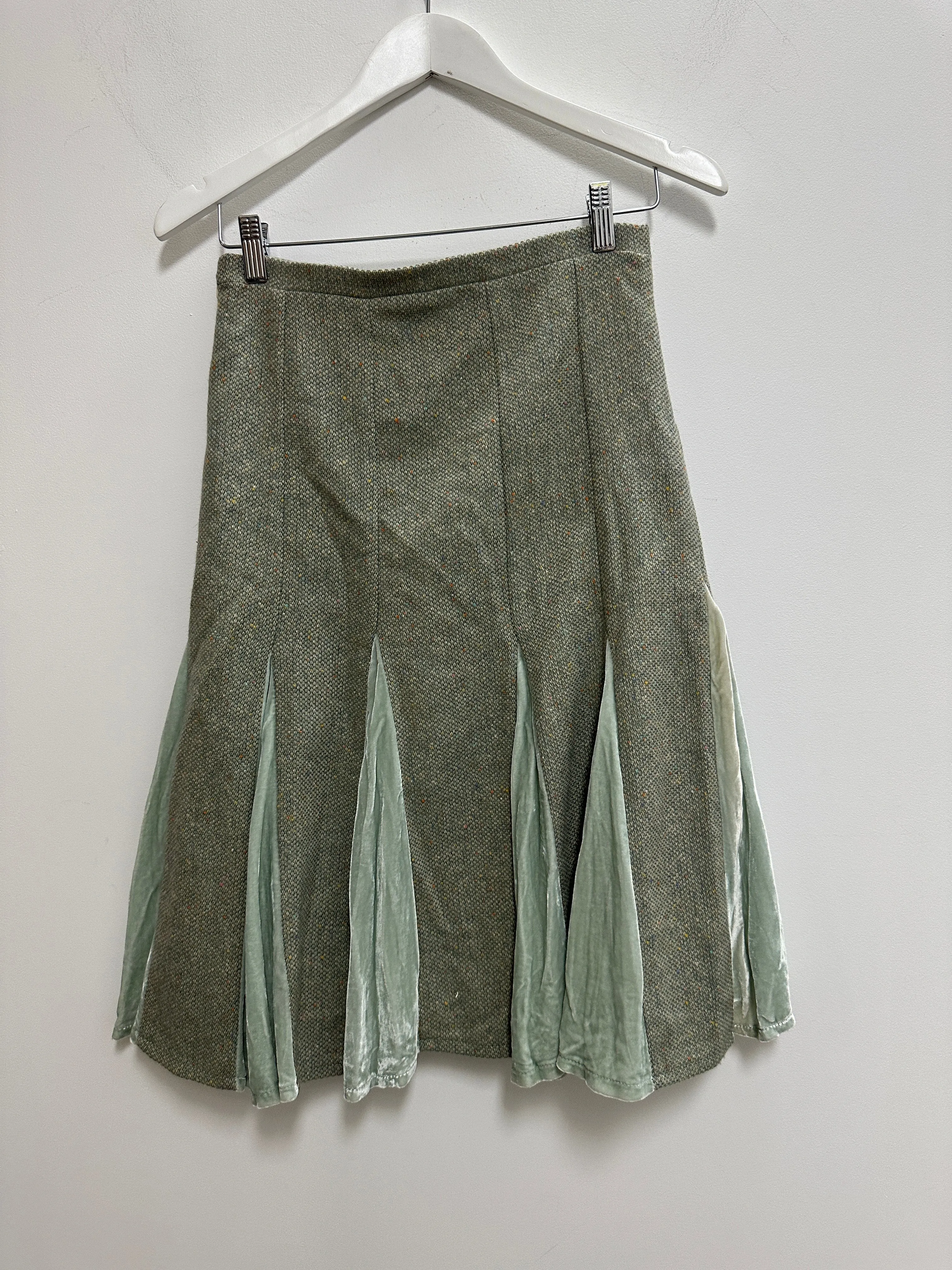 Green Tweed Knee Length Skirt