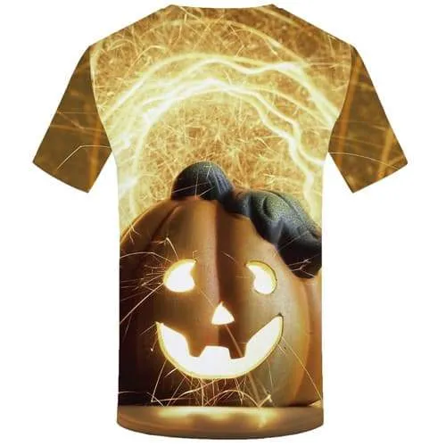 Halloween T shirts Men Psychedelic Shirt Print Pumpkin Tshirts Novelty Fire T-shirts 3d Short Sleeve Fashion Men women Tee