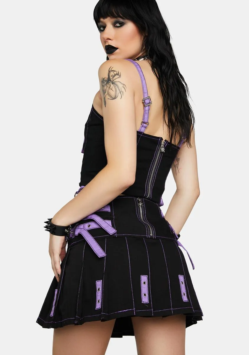 Lavender Buckle Pleated Strap Skirt