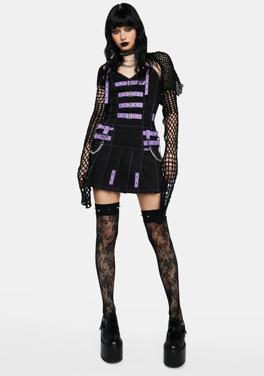 Lavender Buckle Pleated Strap Skirt