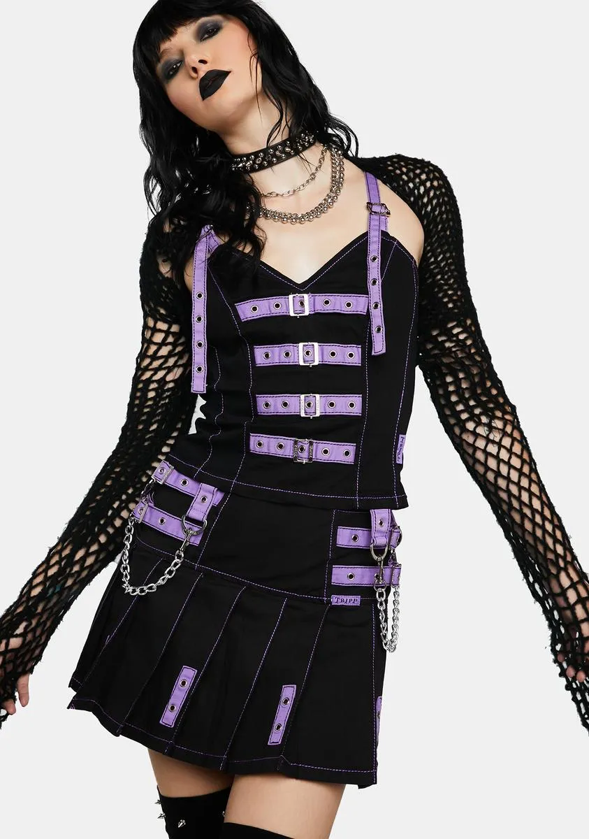 Lavender Buckle Pleated Strap Skirt