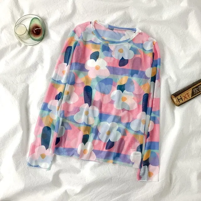 Long Sleeve Kawaii Print Top