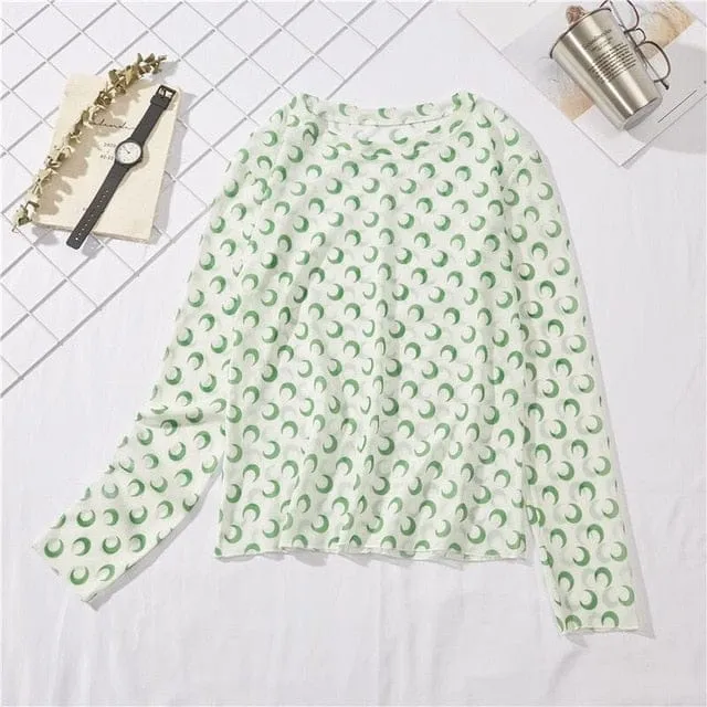 Long Sleeve Kawaii Print Top