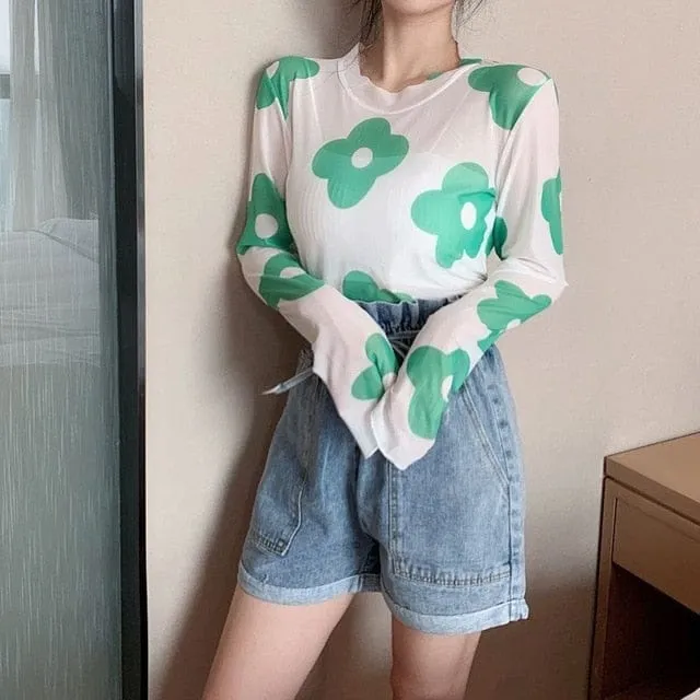 Long Sleeve Kawaii Print Top