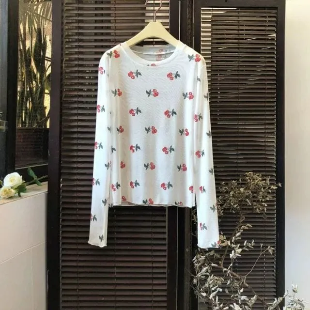 Long Sleeve Kawaii Print Top