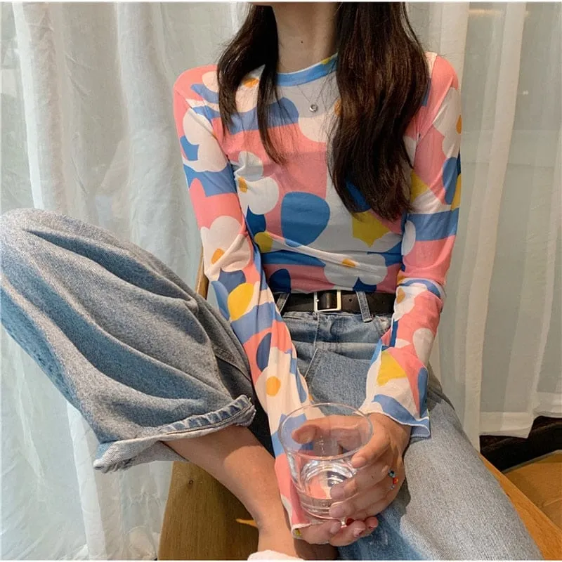 Long Sleeve Kawaii Print Top