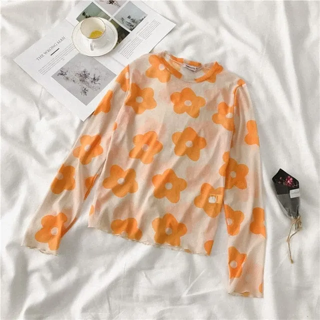 Long Sleeve Kawaii Print Top