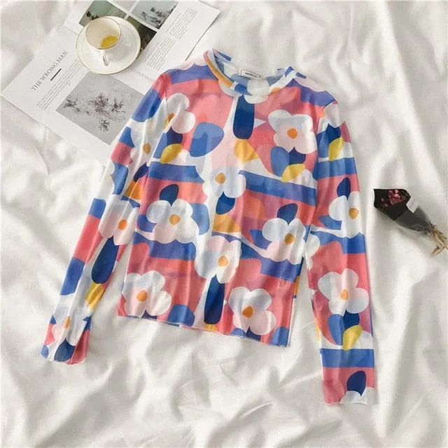 Long Sleeve Kawaii Print Top