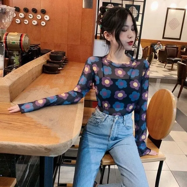 Long Sleeve Kawaii Print Top