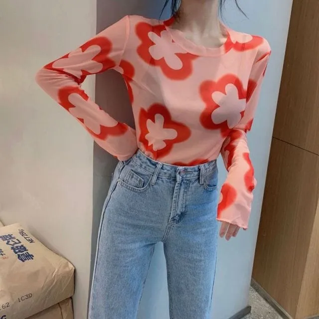 Long Sleeve Kawaii Print Top