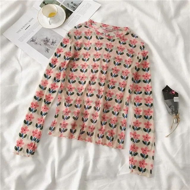 Long Sleeve Kawaii Print Top