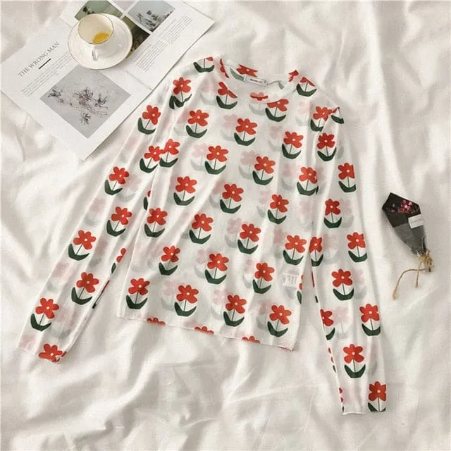 Long Sleeve Kawaii Print Top