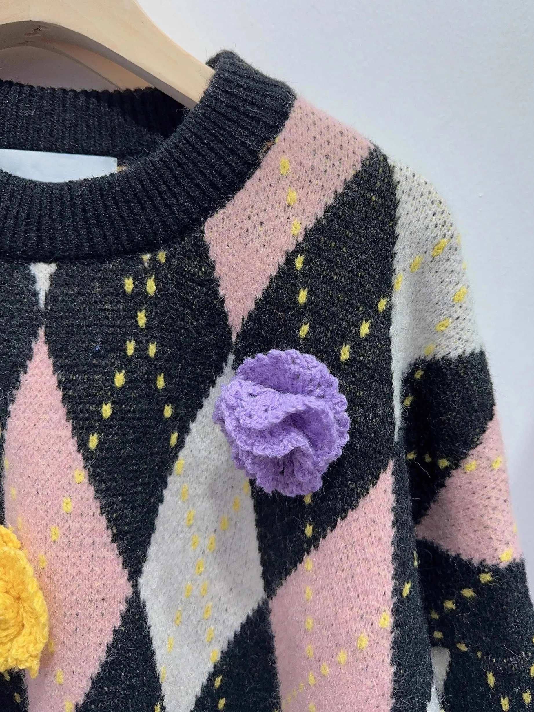 Luxury Brand Designer Jacquard Round Neck Pullover Winter Thickening Loose Retro Fashion Casual College Style Sweater C-252