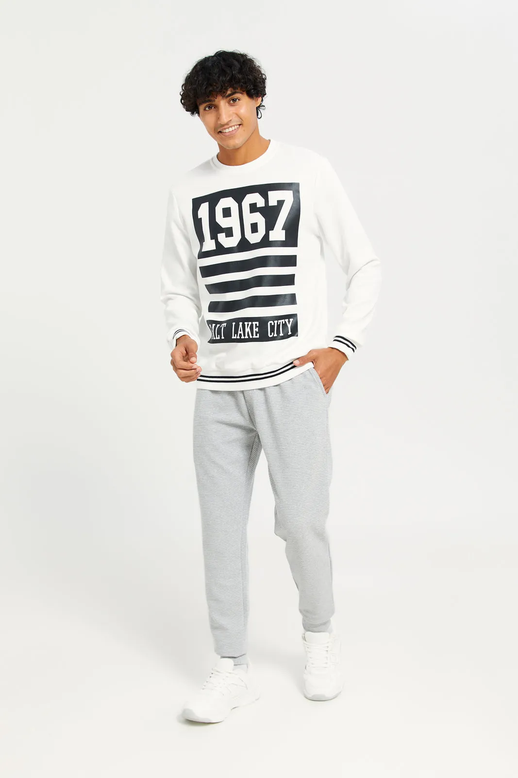 Men White Printed Sweatshirt