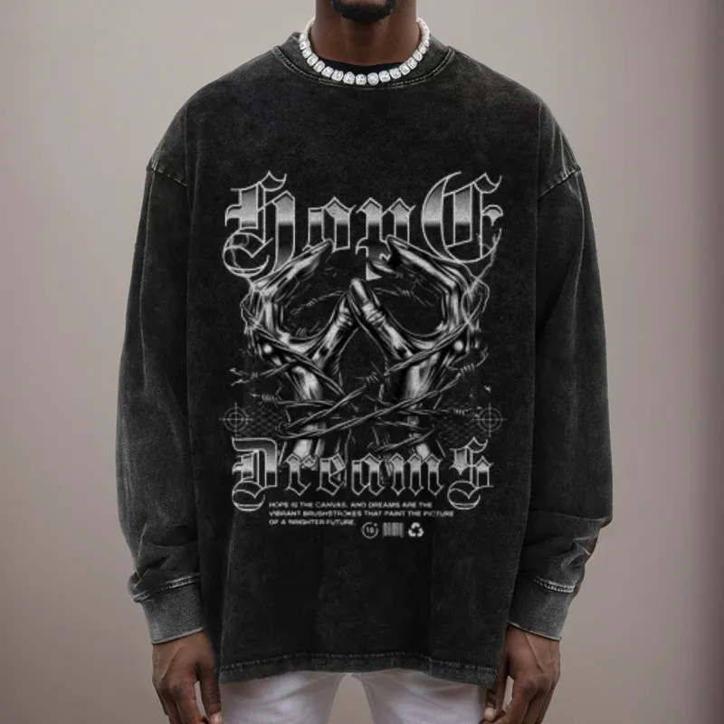 Mens Washed Vintage Darkness Graphic Sweatshirt