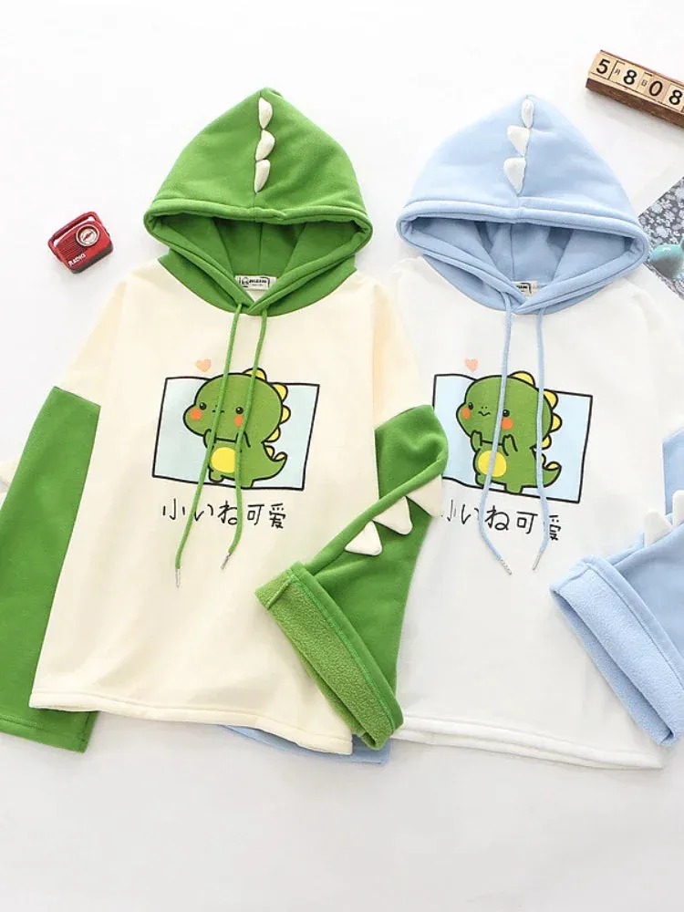 Metaversmall Harajuku Kawaii Hoodies Anime Cotton Fleece Sweatshirt Cat Printed Hooded Sweet Top Women Winter Thick Warm Y2k Girls Cute Coat