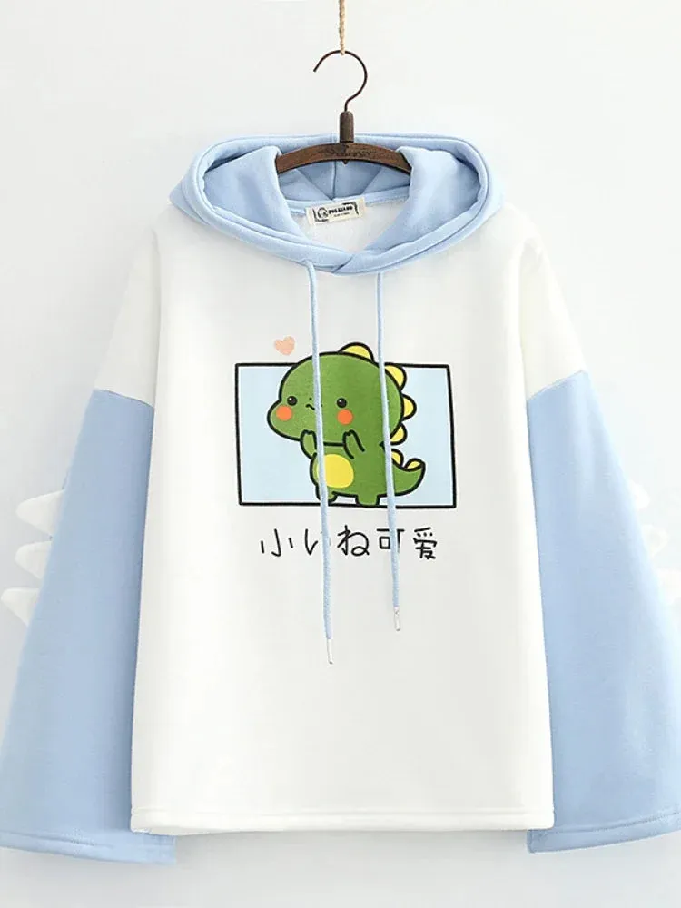Metaversmall Harajuku Kawaii Hoodies Anime Cotton Fleece Sweatshirt Cat Printed Hooded Sweet Top Women Winter Thick Warm Y2k Girls Cute Coat