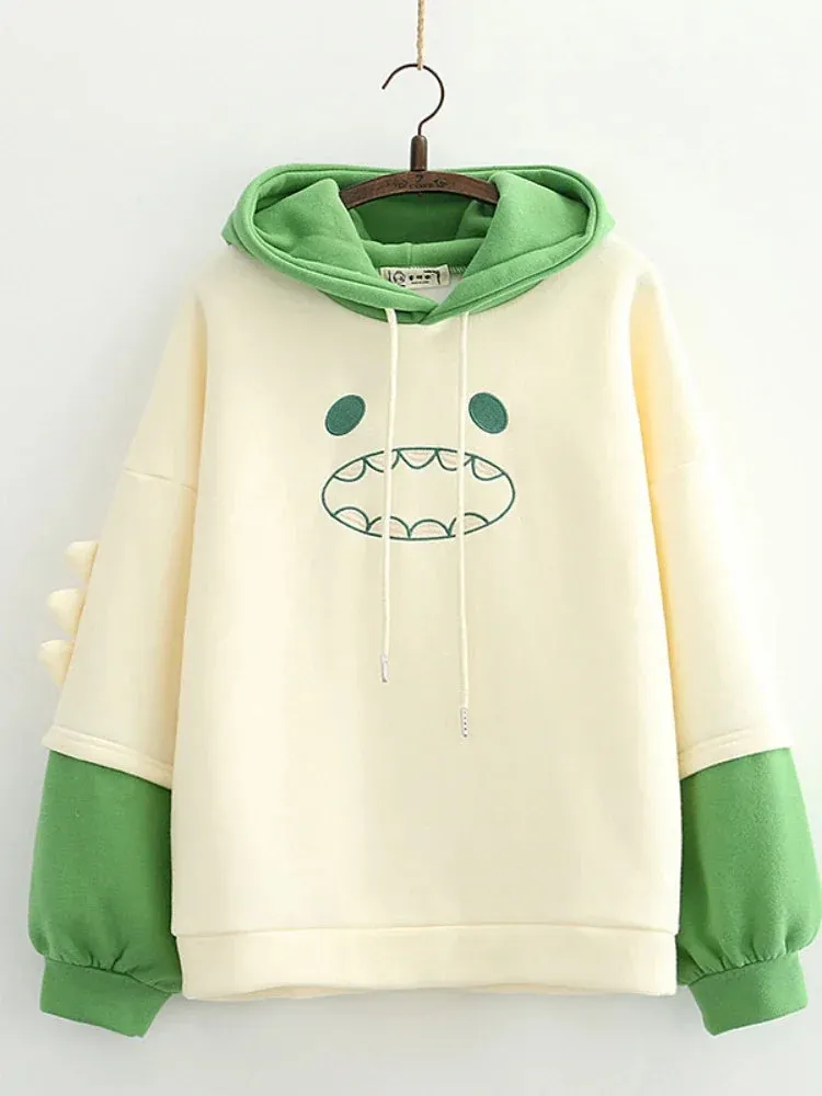 Metaversmall Harajuku Kawaii Hoodies Anime Cotton Fleece Sweatshirt Cat Printed Hooded Sweet Top Women Winter Thick Warm Y2k Girls Cute Coat