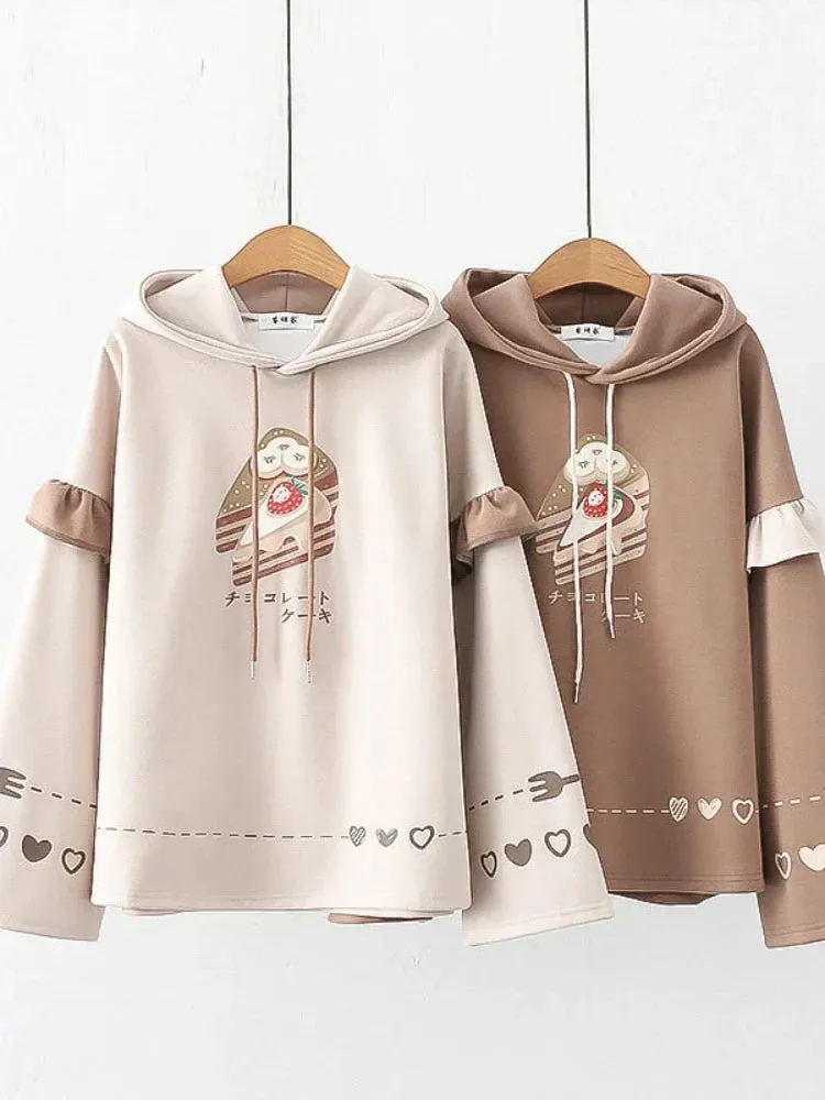 Metaversmall Harajuku Kawaii Hoodies Anime Cotton Fleece Sweatshirt Cat Printed Hooded Sweet Top Women Winter Thick Warm Y2k Girls Cute Coat