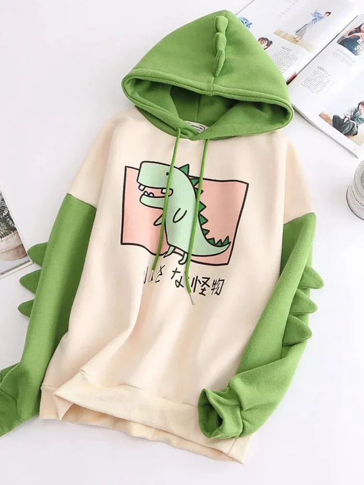 Metaversmall Harajuku Kawaii Hoodies Anime Cotton Fleece Sweatshirt Cat Printed Hooded Sweet Top Women Winter Thick Warm Y2k Girls Cute Coat