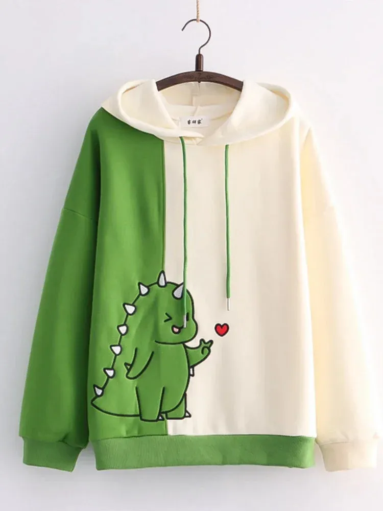 Metaversmall Harajuku Kawaii Hoodies Anime Cotton Fleece Sweatshirt Cat Printed Hooded Sweet Top Women Winter Thick Warm Y2k Girls Cute Coat