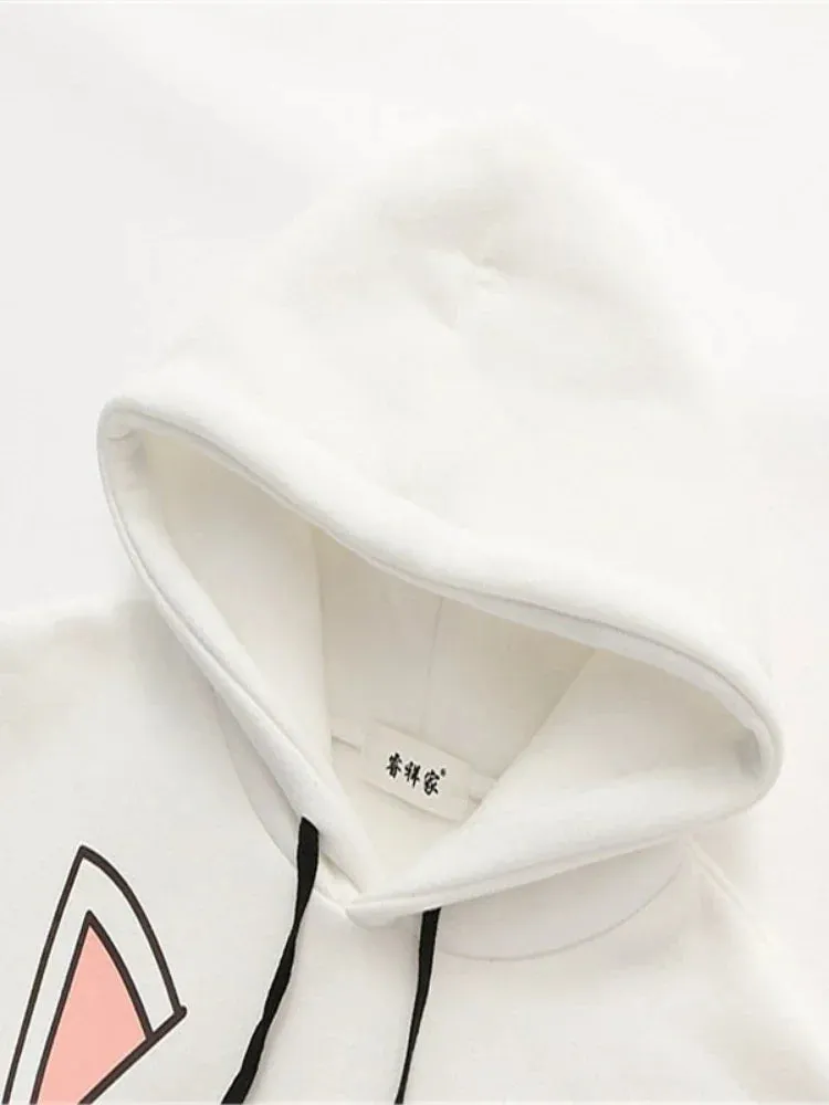 Metaversmall Harajuku Kawaii Hoodies Anime Cotton Fleece Sweatshirt Cat Printed Hooded Sweet Top Women Winter Thick Warm Y2k Girls Cute Coat