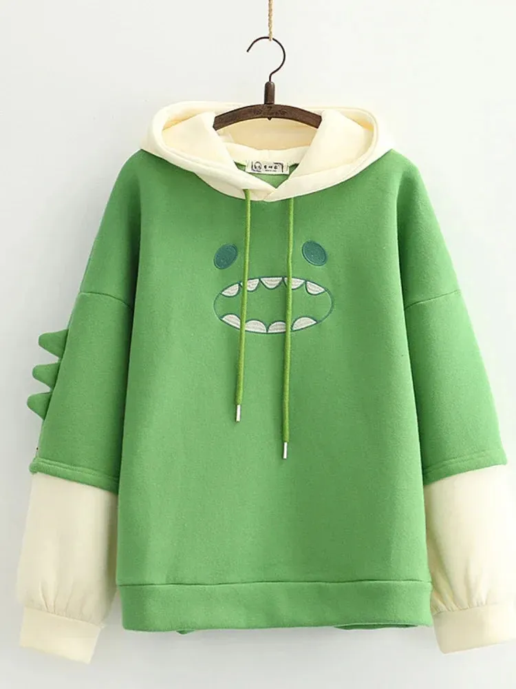 Metaversmall Harajuku Kawaii Hoodies Anime Cotton Fleece Sweatshirt Cat Printed Hooded Sweet Top Women Winter Thick Warm Y2k Girls Cute Coat