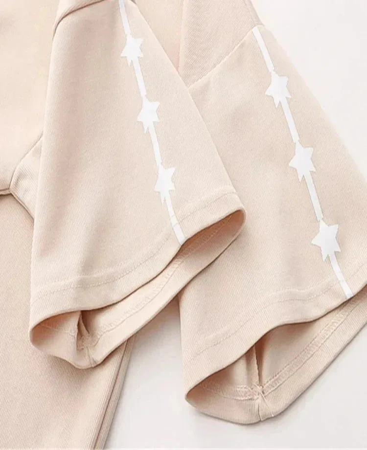 Metaversmall Harakuju Print Kawaii Hoodies Women Summer Half Sleeve Cotton Hooded Sweatshirts Sweet Style Korean Fashion Drawstring Tops