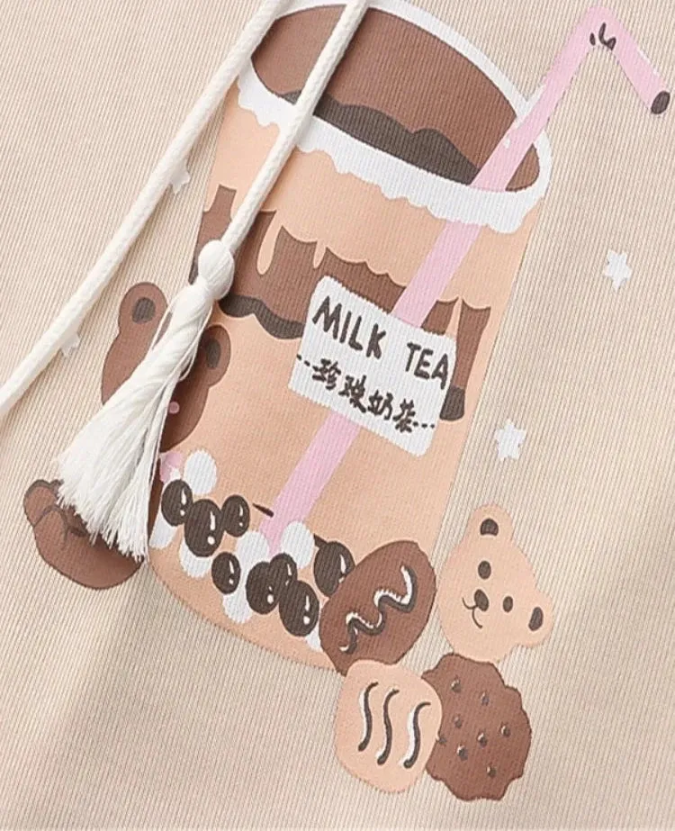 Metaversmall Harakuju Print Kawaii Hoodies Women Summer Half Sleeve Cotton Hooded Sweatshirts Sweet Style Korean Fashion Drawstring Tops