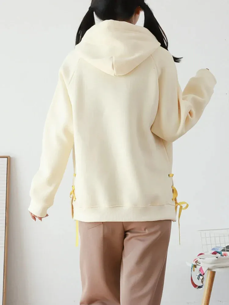 Metaversmall Shiba Inu Print Kawaii Women Hoodies Chic Drawstring Harajuku Cute Hooded Sweatshirts Winter Long Sleeve Female Sweet Tops