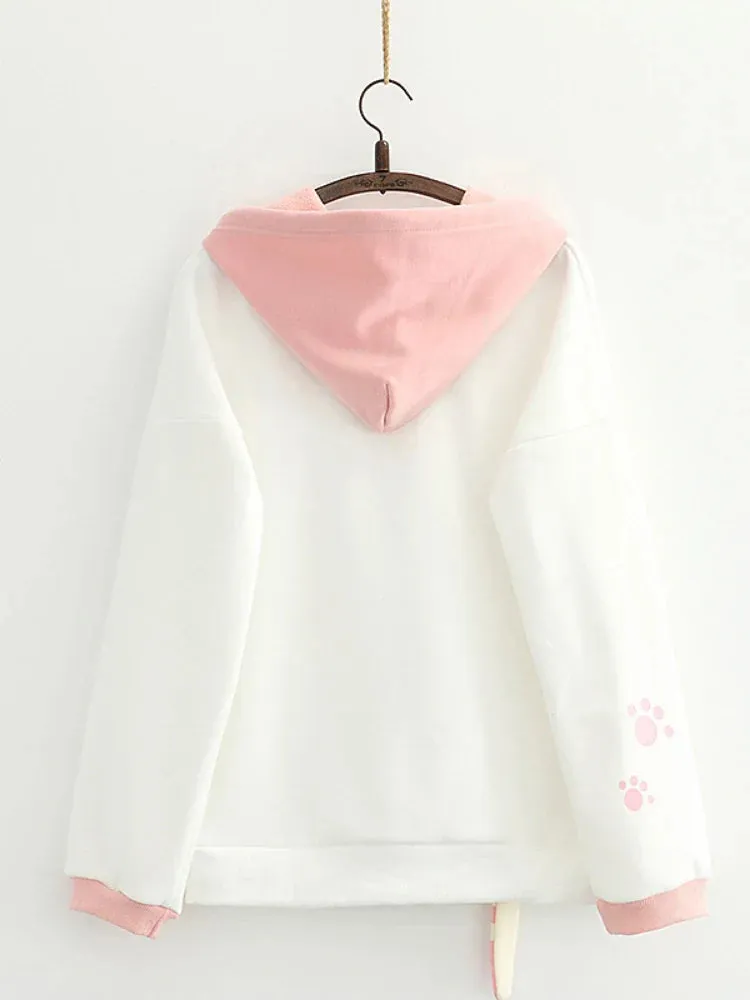 Metaversmall Women Winter Fleece Sweatshirt Casual Loose Long Sleeve Hoodies New Arrival Female Cartoon Print Harakuju Top Pullovers