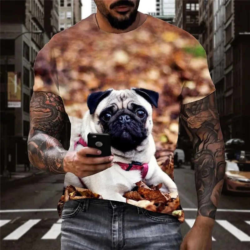 Pug dog shirt Funny 3D t shirt Puppy Cute animal Casual art costume big Smart dogs male