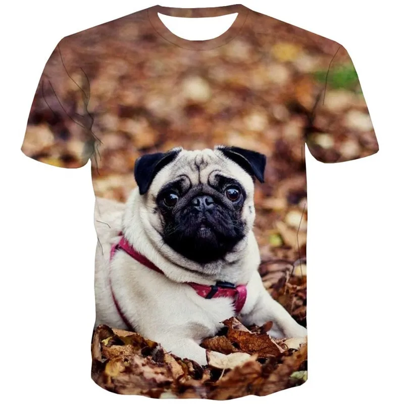 Pug dog shirt Funny 3D t shirt Puppy Cute animal Casual art costume big Smart dogs male