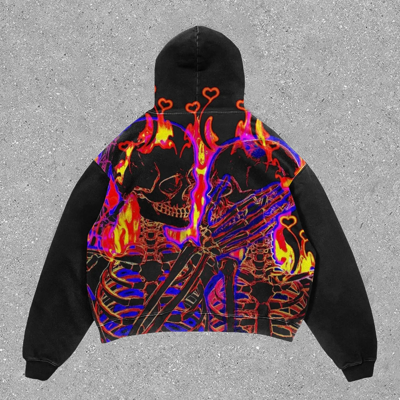 Skull Character Print Vintage Hoodie