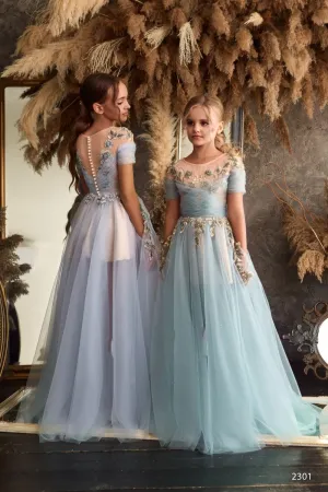 Summer Wedding Junior Bride Dress in Dusty Blue or Sage