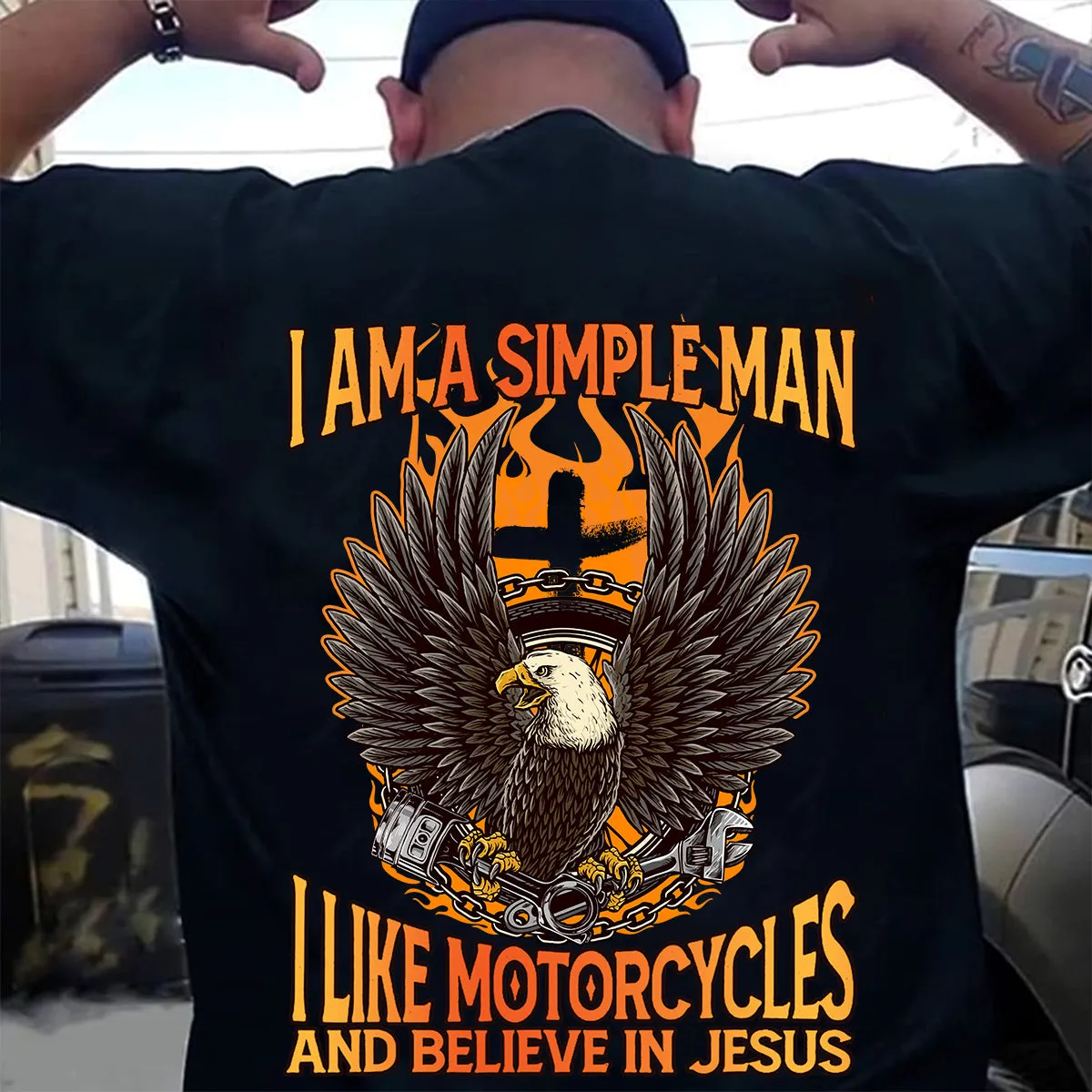 Teesdily | Christian Biker Shirt, Jesus Eagle Motorcycles Sweatshirt Hoodie Mug, Simple Man Like Motorcycles And Believe In Jesus, Speed Lover Gifts