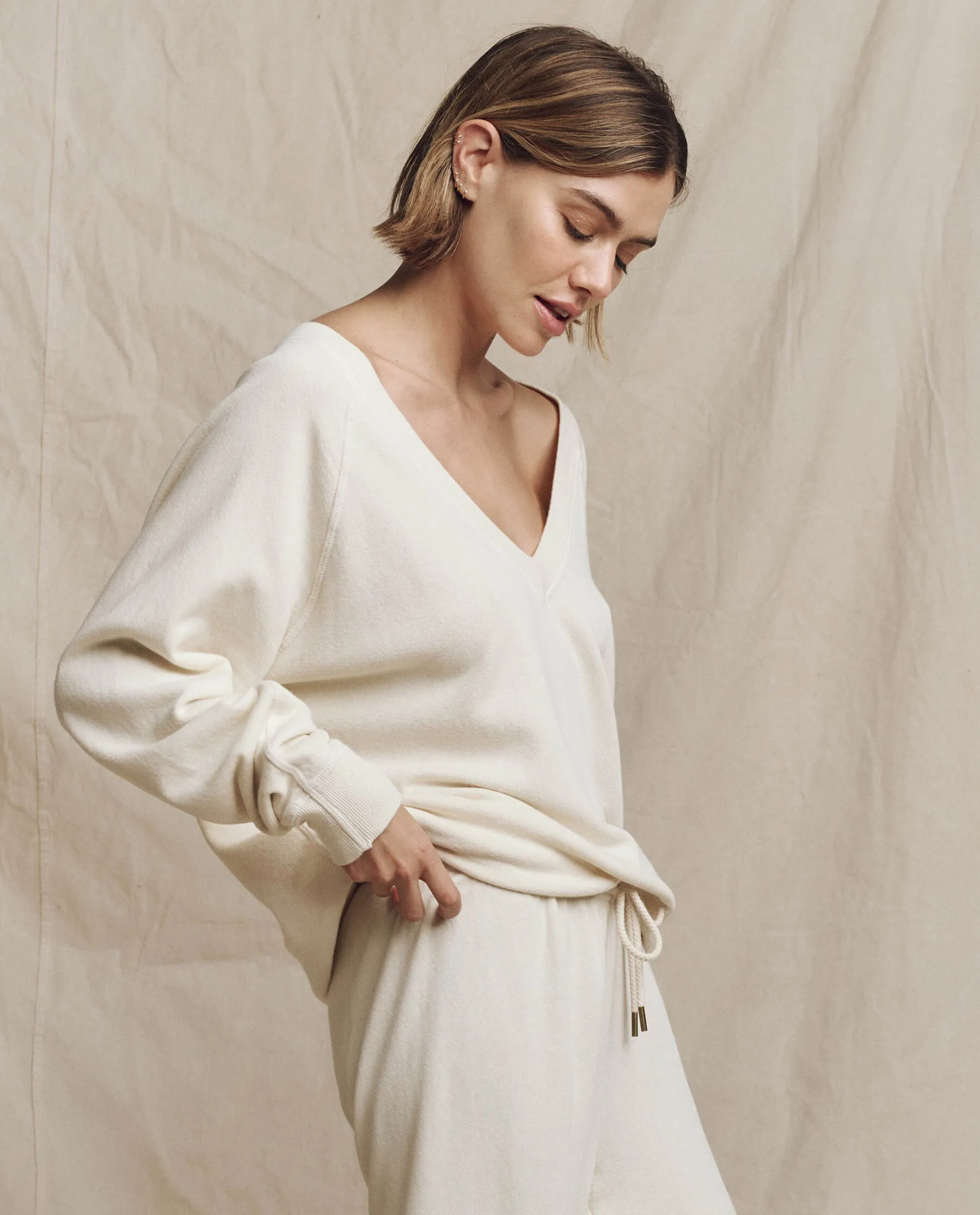The V-Neck Sweatshirt. -- Washed White