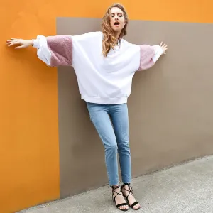 Women's Rabbit Hair Stitching Long Sleeve T-Shirt