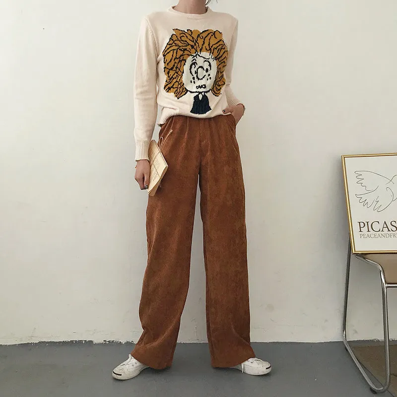 Women's Winter Casual Loose High-Waist Pants With Buttons